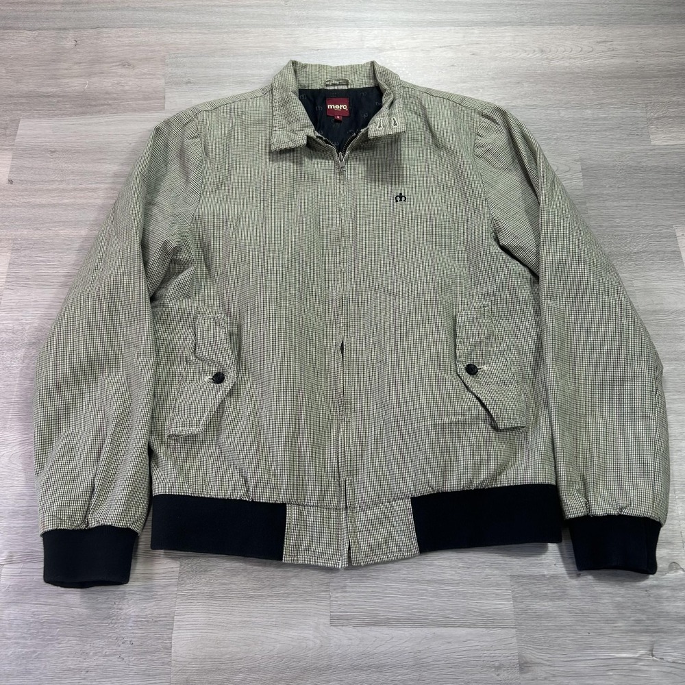 Merc London Jacket Mens Small Green Check Cotton Bomber Full Zip Lined Crown